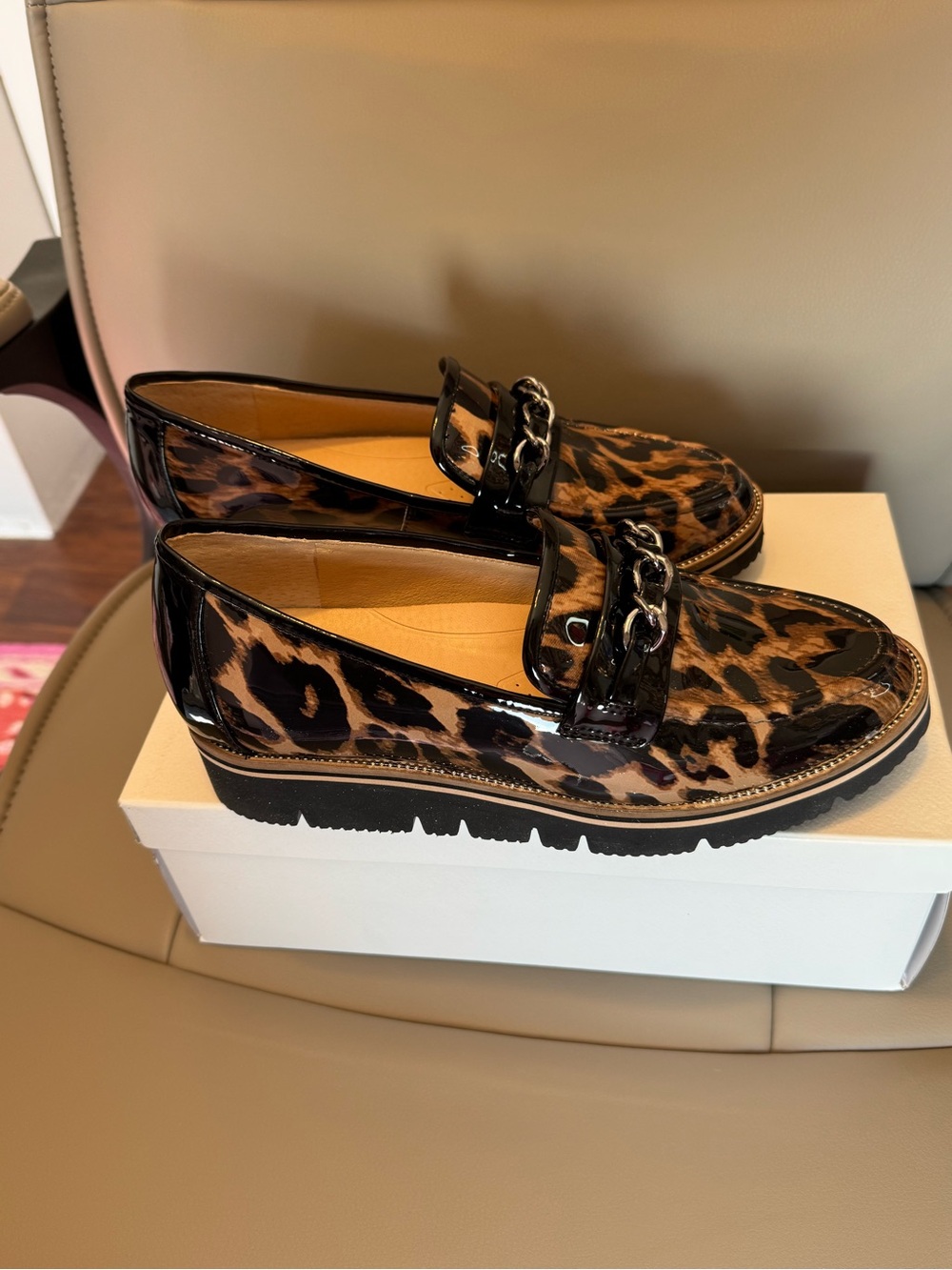Alex Marie Leopard Patent Loafers in Brown and Black - Picture 8 of 10